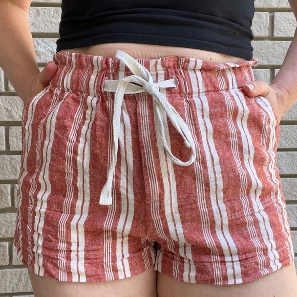 Forever 21 Striped Linen Blend Striped Shorts Sz M - Picture 1 of 7